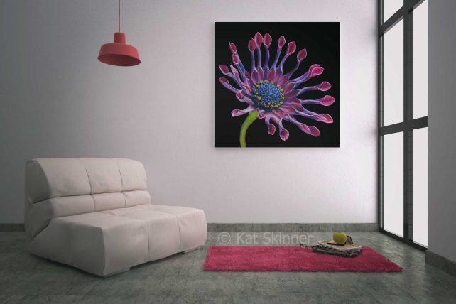 Cape Daisy Pastel Artwork, in Lounge Room, by Kat Skinner